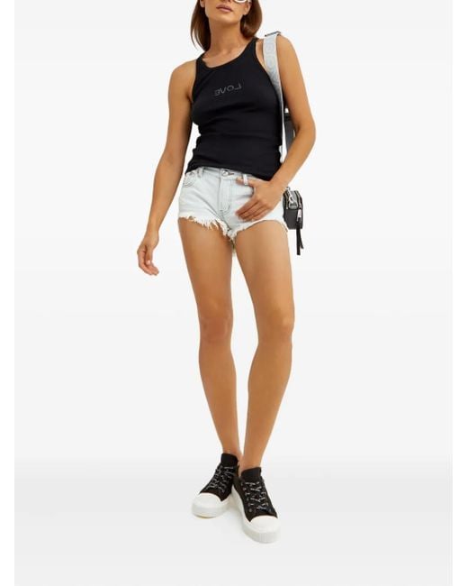 One Teaspoon Black Scoop-Neck Lettering Tank Top