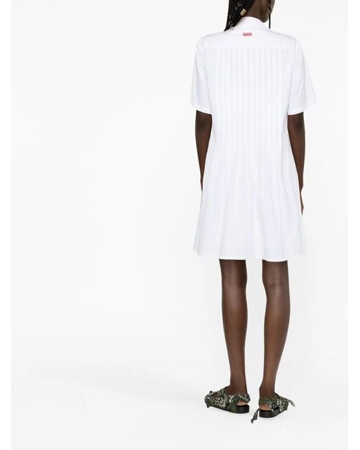 KENZO White Pintuck Short Sleeve Shirt Dress - Women's - Cotton