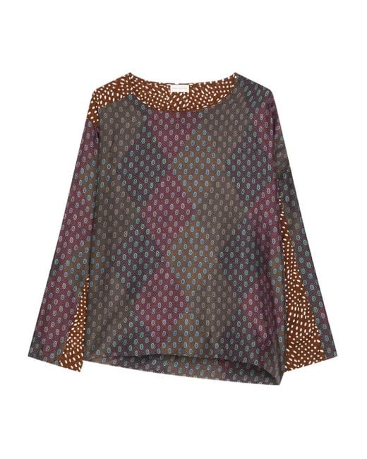 Dries Van Noten Zijden Top Met Contrasterende Print in het Brown