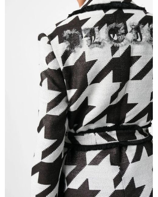 Philipp Plein White Houndstooth-Print Belted Coat