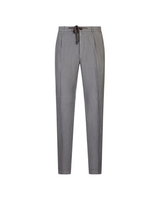 Peserico Gray Pleated Drawstring Trousers for men