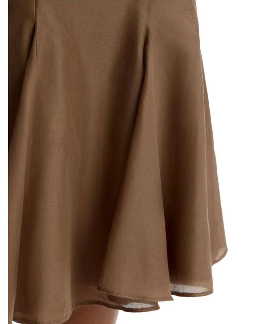 12 STOREEZ Brown Cotton-Silk Blend Mini A-Line Skirt