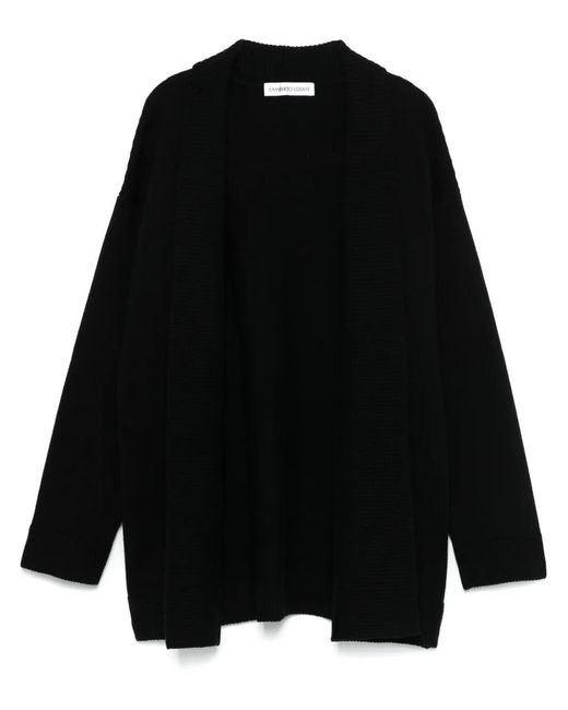 Lamberto Losani Black Ribbed-Knit Cardigan