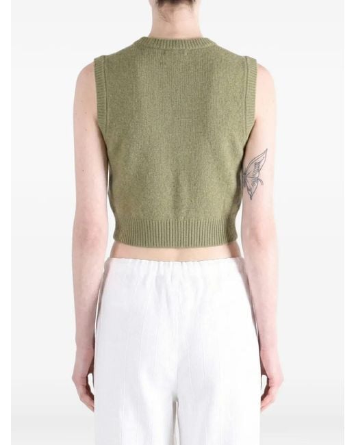 Margaret Howell Green Button-Up Knitted Vest