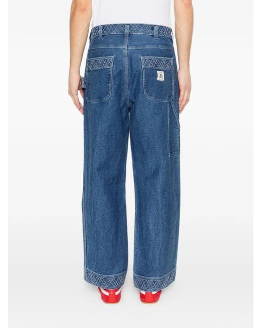 Bode Blue Embroidered Trousers for men