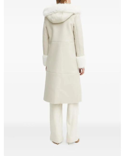 Guess White Faux-Fur-Trimmed Hooded Coat