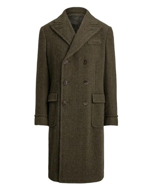 Ralph Lauren Green Herringbone Double-Breasted Coat for men