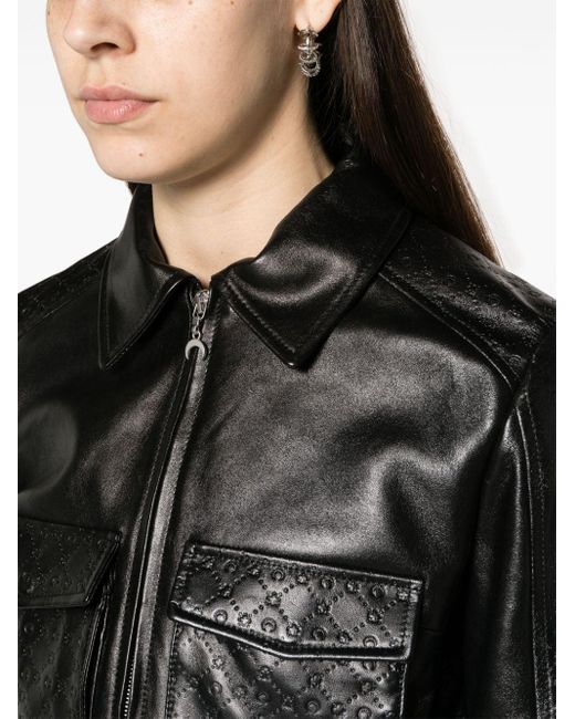 MARINE SERRE Black Embossed-logo Leather Jacket