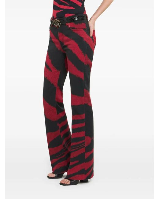 Roberto Cavalli Red Zebra-Print Jeans