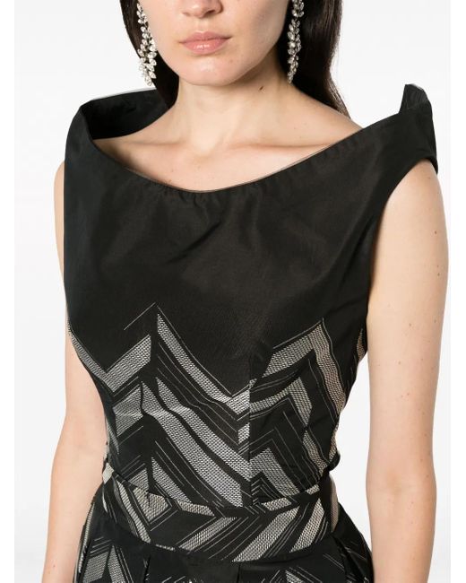 Gemy Maalouf Black V-Back Chevron-Pattern Top