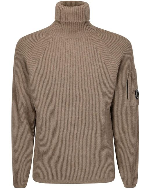 C P Company Brown Roll Neck Knit Sweatshirt for men