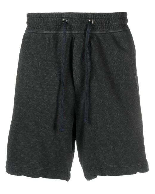 James Perse Black Mélange-Effect Cotton Track Shorts for men