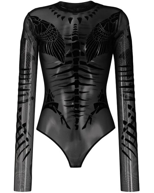 DIESEL Black Fishbone Motif Sheer Bodysuit