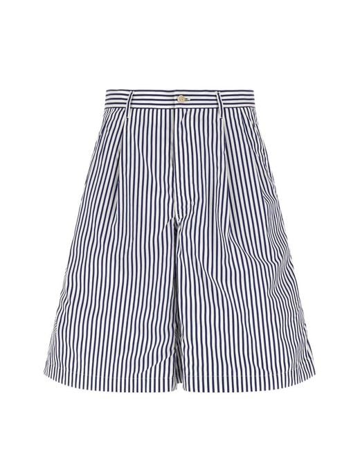 Comme des Garçons Blue Striped-Pattern Pleated Shorts for men