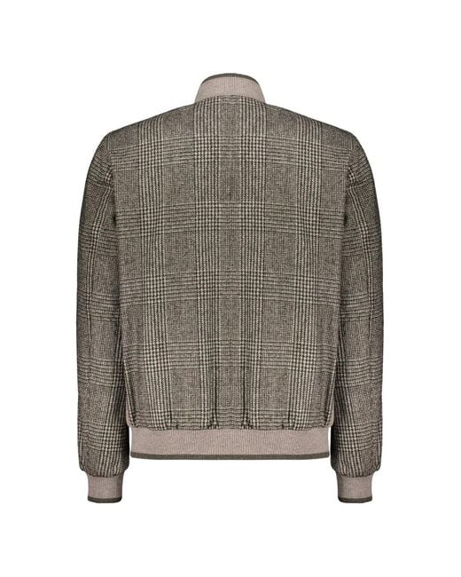 Fedeli Gray Knitted-Collar Check-Pattern Bomber Jacket for men