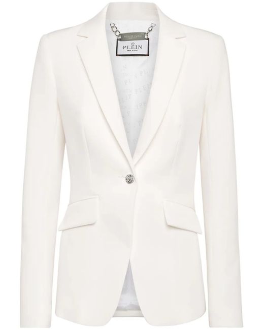Philipp Plein White Cady Ls Crystal Skull Blazer