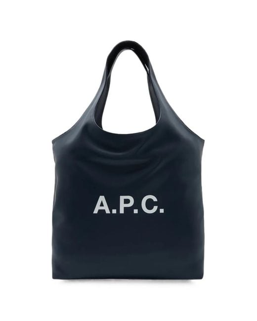 A.P.C. Blue Ninon Logo-Print Tote Bag