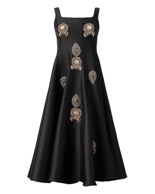 ARAFTU Black Embellished Square-Neck Midi Dress