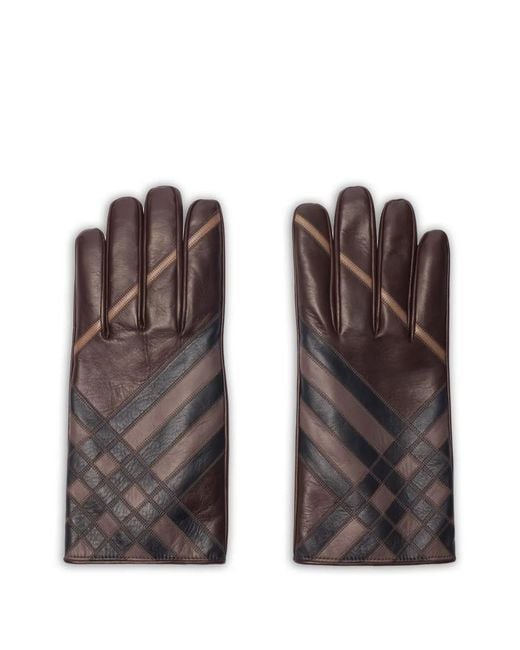 Burberry Brown Check Intarsia Leather Gloves