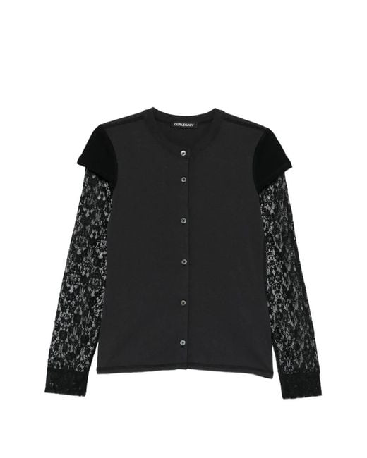 Our Legacy Black Heat Lace-Appliqué Cardigan