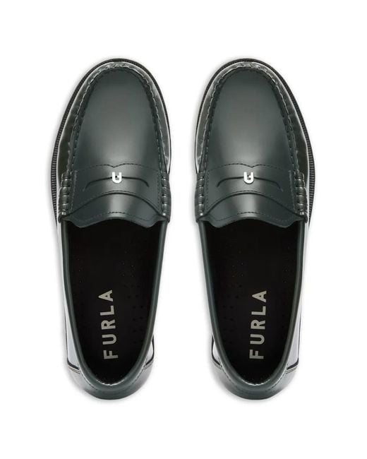 Furla Green College Leather Loafers
