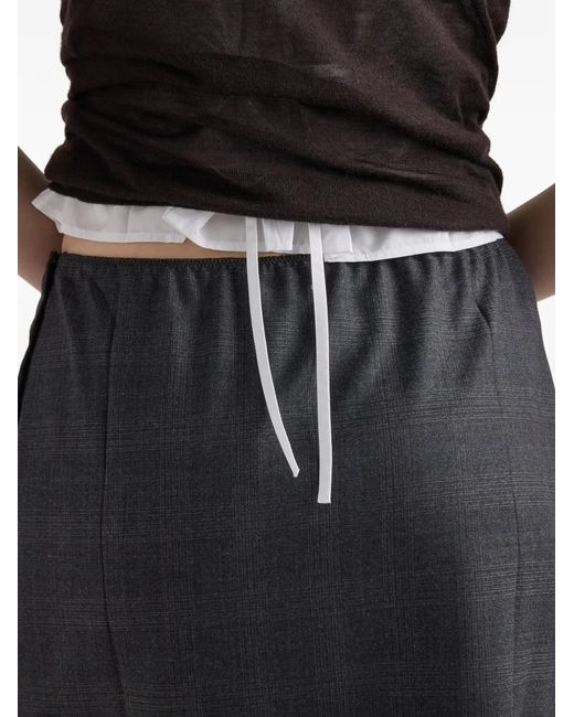 Prada Gray Jupe Midi En Laine À Carreaux