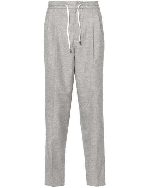 Brunello Cucinelli Gray Pressed-crease Wool Trousers for men