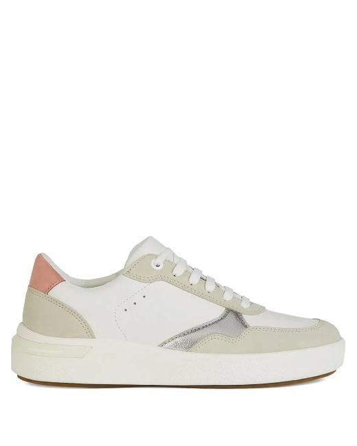 Geox White Dalyla Leather Panelled Sneakers