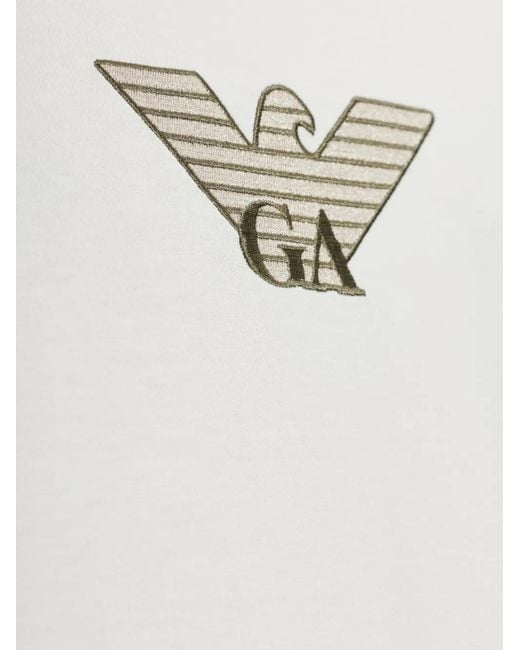 Emporio Armani White Embroidered-Logo T-Shirt for men