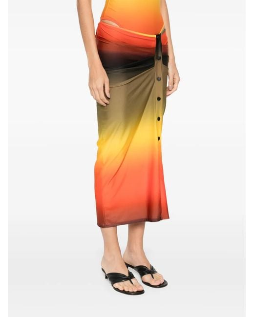 The Attico Orange Gradient-Effect Midi Skirt