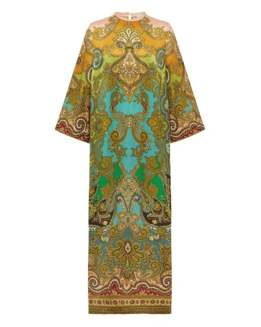 ALÉMAIS Green Clemenza Paisley-Print High-Neck Midi Dress