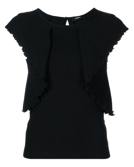 Goen.J Black Ruffled Pleated Vest