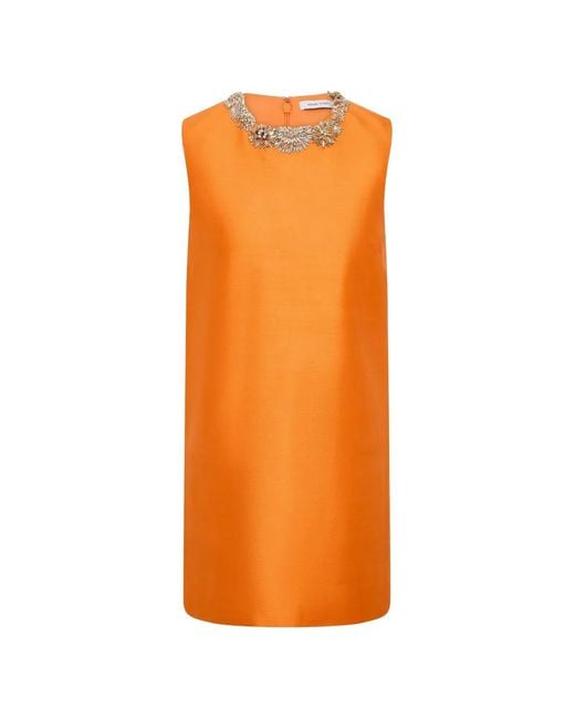 Rachel Gilbert Orange Ludovica Neckline-Embellished Mini Dress