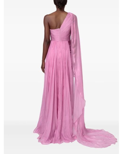 IRIS SERBAN Pink Pleated One-Shoulder Maxi Dress