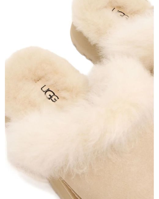 Ugg Natural Mini Suede Leather Sandals With Sheepskin Comfort