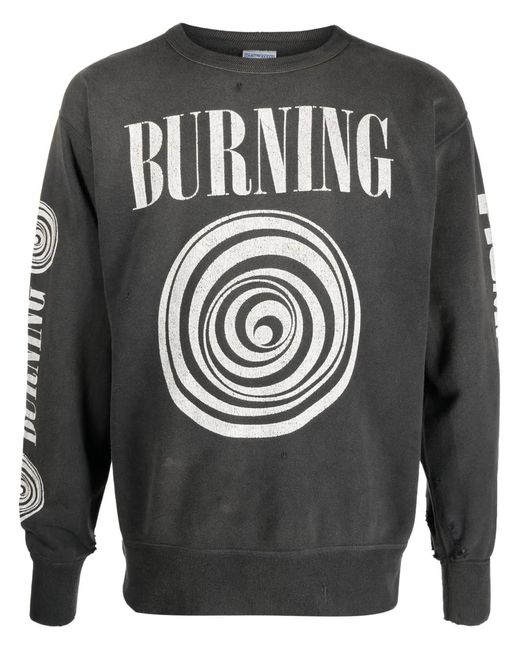 SAINT Mxxxxxx Gray Slogan-Print Distressed-Finish Sweatshirt for men
