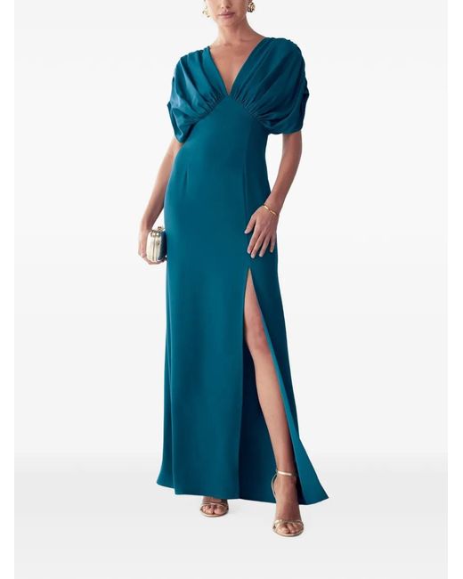 BWLDR Blue Laila Gathered-Bodice Maxi Dress