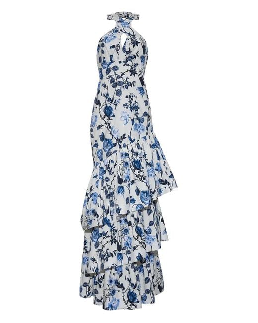 Cara Cara フローラル ラッフルドレス Blue