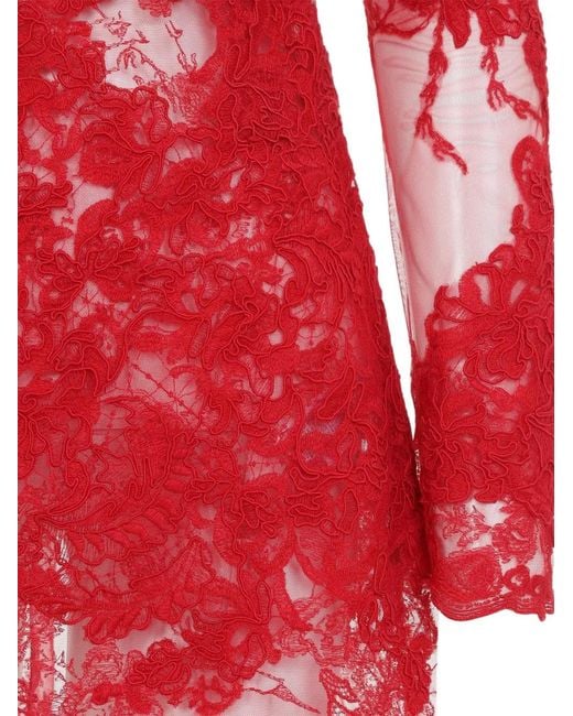 Ermanno Scervino Red Lace Bow-Detail Mini Dress