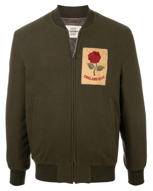 Kent & Curwen Green Broadcloth Rose Patch Bomber Jacket for men