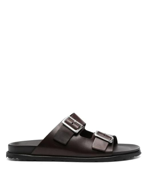 Scarosso Black Leather Buckle Sandals for men