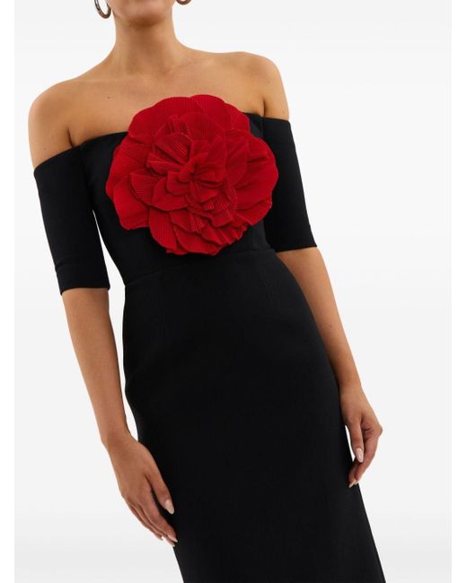 Rebecca Vallance Black Rhosen Floral-appliqué Midi Dress