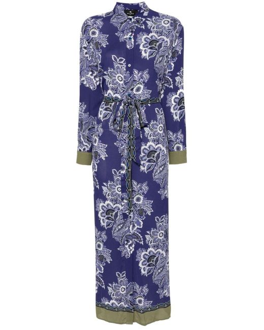 Vestido estampado floral con detalles a contraste Etro de color Blue