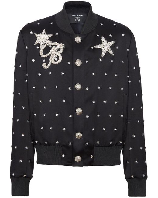 Balmain Black Stars-embroidered Bomber Jacket for men