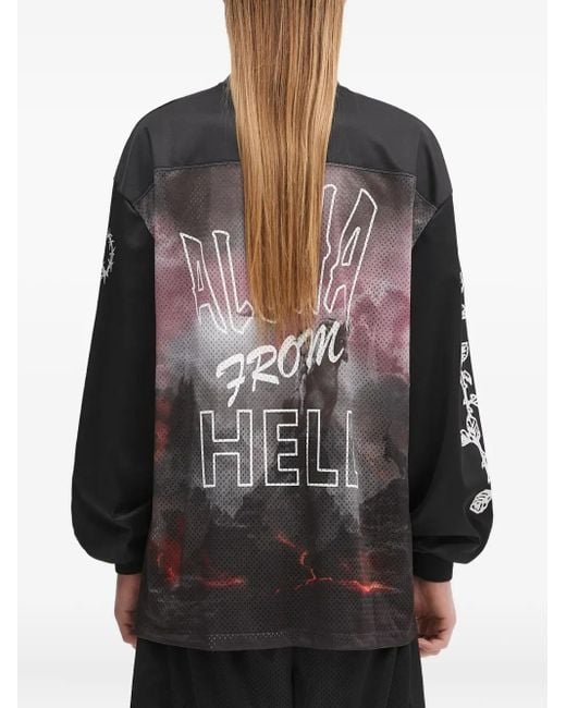 Aries Gray Mesh-Panel Graphic Long-Sleeve T-Shirt