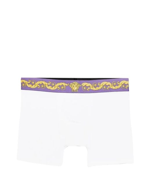 Versace White Printed Cotton-Jersey Long Trunks for men