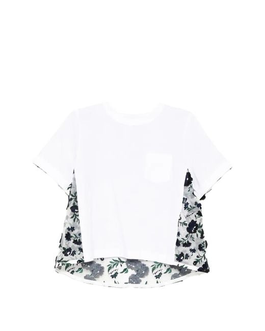 Sacai White T-Shirt À Poche Poitrine