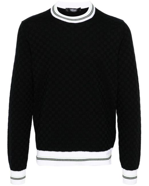 メンズ Versace コントラスト チェック セーター Black