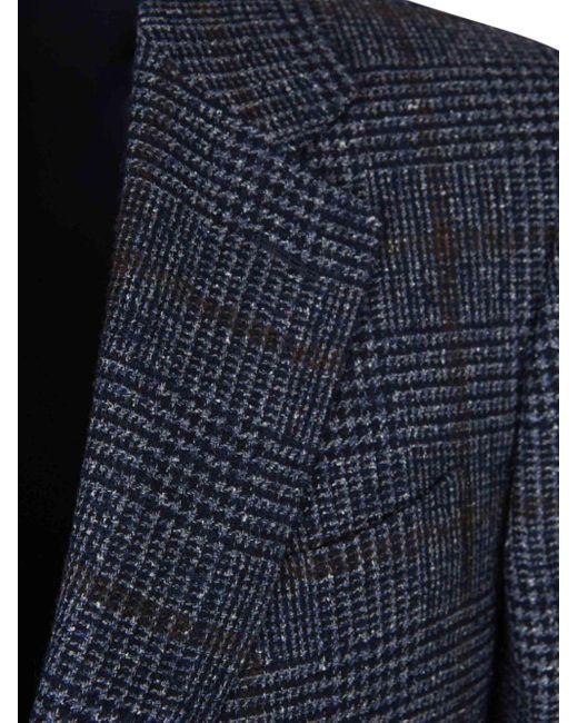 Canali Blue Plaid Wool Blazer for men