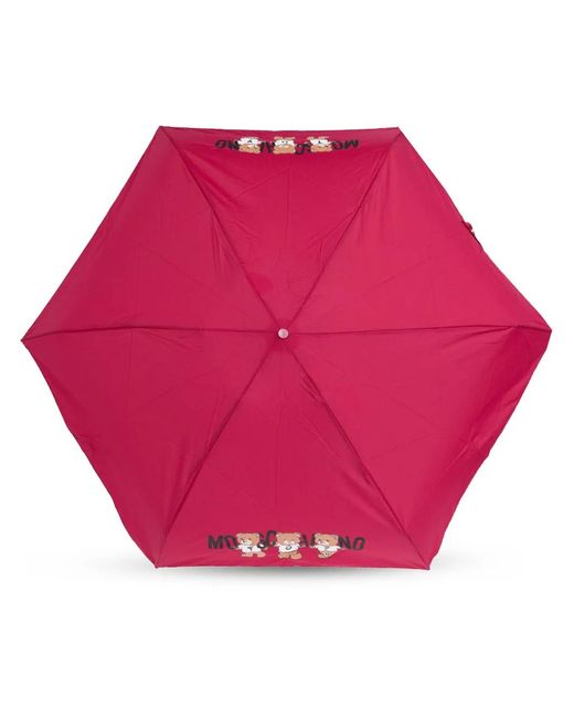 Moschino Pink Teddy-Motif Compact Umbrella